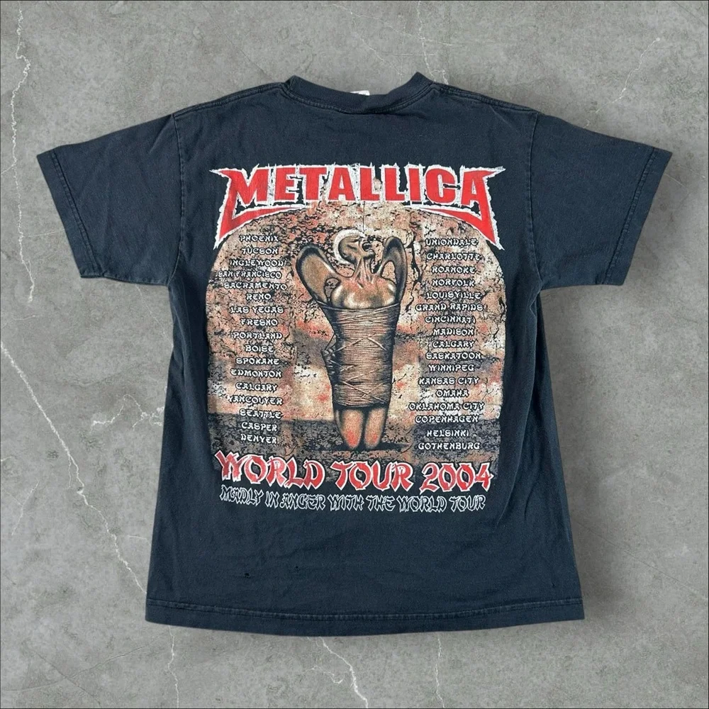 Vintage Metallica Shirt Mens Medium Black 2004 World Tour Pushead Madly In Anger